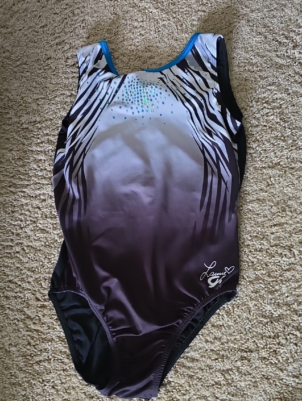 GK Laurie Hernandez Adult large ombre black to white gymnastics leotard